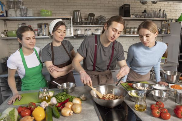 international, man, woman, cooking