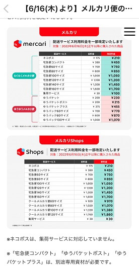 メルカリ配送料変更